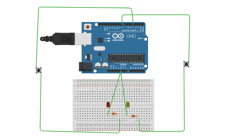 Circuit design Push Button to blink led - Tinkercad