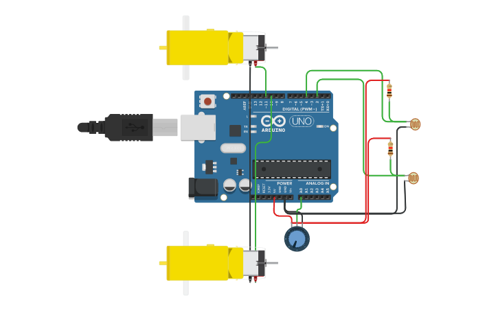 Circuit design carrinho segue-linha - Tinkercad