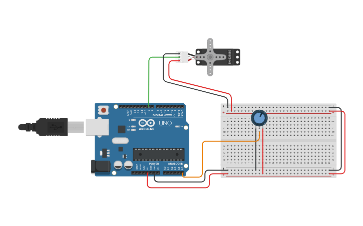 Circuit design Servo with potentiometer | Tinkercad