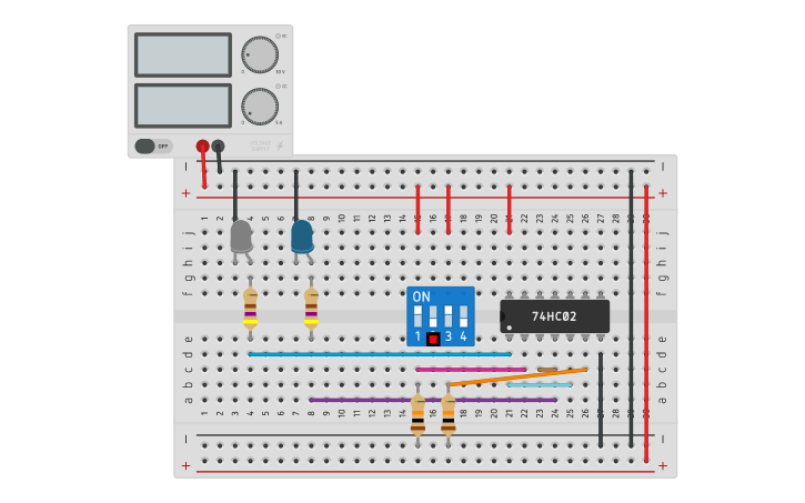 Circuit design RS Flip-Flop using 74HC02 IC - Tinkercad