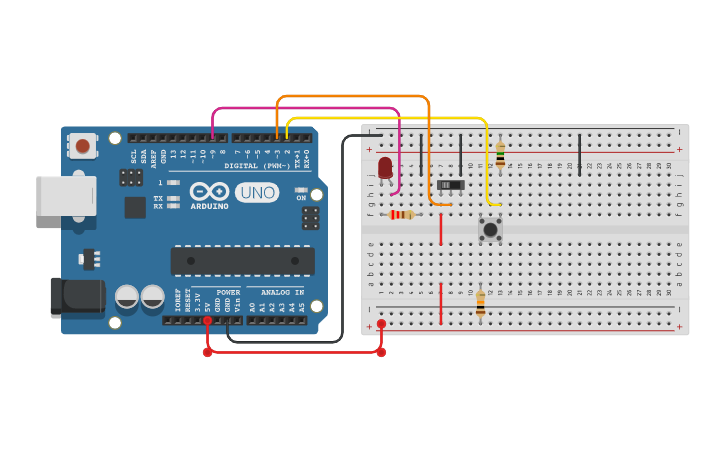 Circuit design Bouton + interruption. IA. v4.0 | Tinkercad