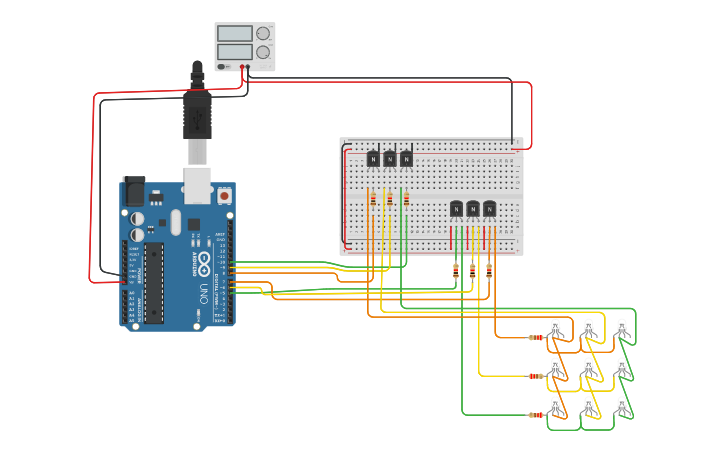 Circuit design 3x3 LED Grid | Tinkercad