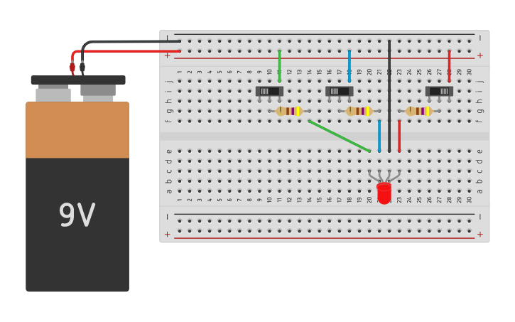Circuit design LEDs with individual switch - Tinkercad