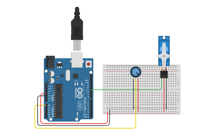 Circuit design Servo Motor with Potentiometer - Tinkercad