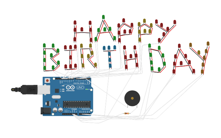Birthday Arduino Circuit design HAPPY BIRTHDAy - Tinkercad