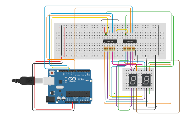Circuit design Led 7 Segment IC 595 | Tinkercad