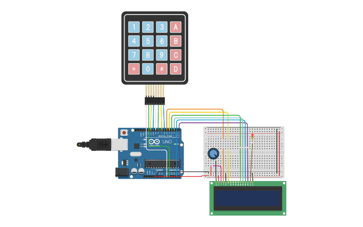 Circuit design Arduino 4x4 KeyPad to 16x2 LCD - Tinkercad