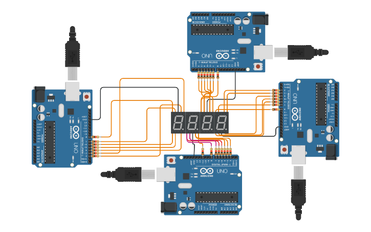 Circuit design 7-segment clock - Tinkercad