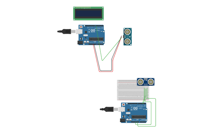 Circuit design Distance measurement using ultrasonic sensor - Tinkercad