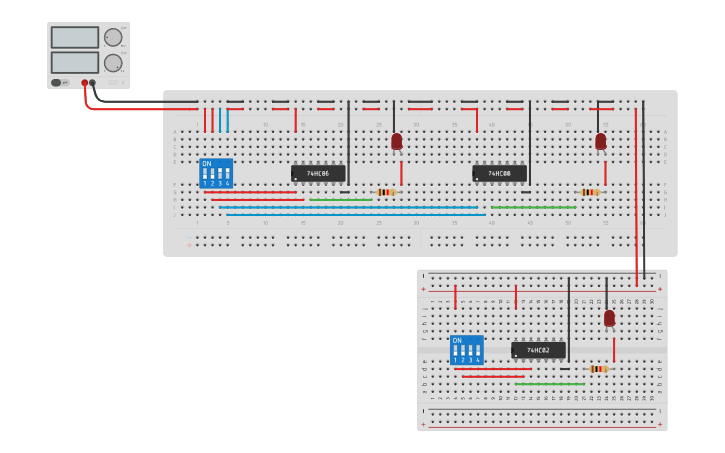 Circuit design LED utilizando las compuertas; NAND, NOR Y XOR - Tinkercad