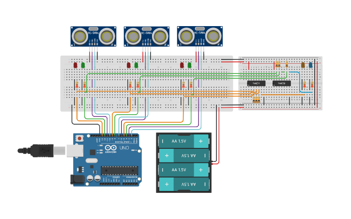 Circuit design Estacionamiento | Tinkercad