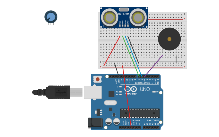 Circuit Design Ultrasonic Distance Sensor With Piezo Buzzer Tinkercad