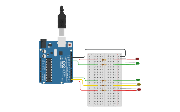 Circuit design Pedestrian Crossing Traffic Control System - Tinkercad