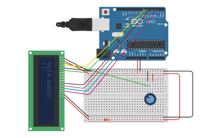 Circuit design Pantalla LCD Arduino UNO - Tinkercad
