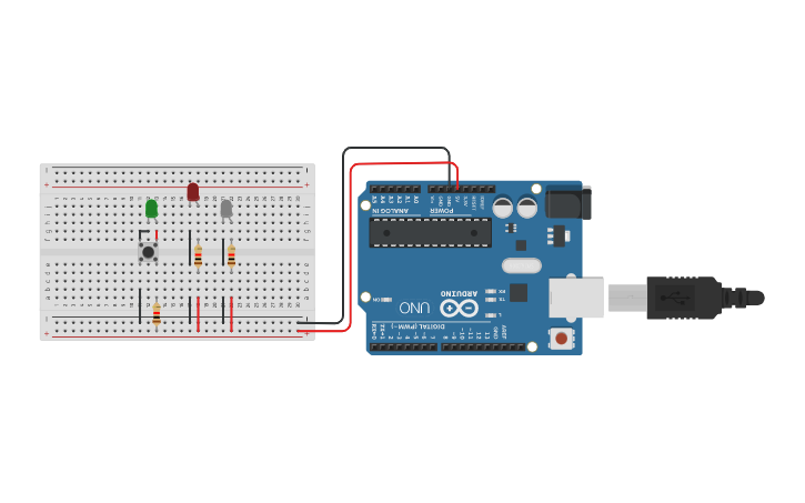 Circuit design ARDUINO CON TRES LEDS - Tinkercad