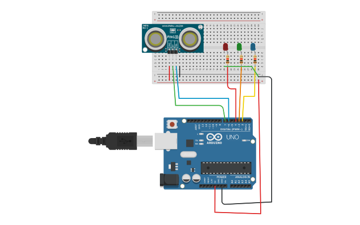 Circuit design Ultrasonic Distance Sensor LED Bar Graph | Tinkercad