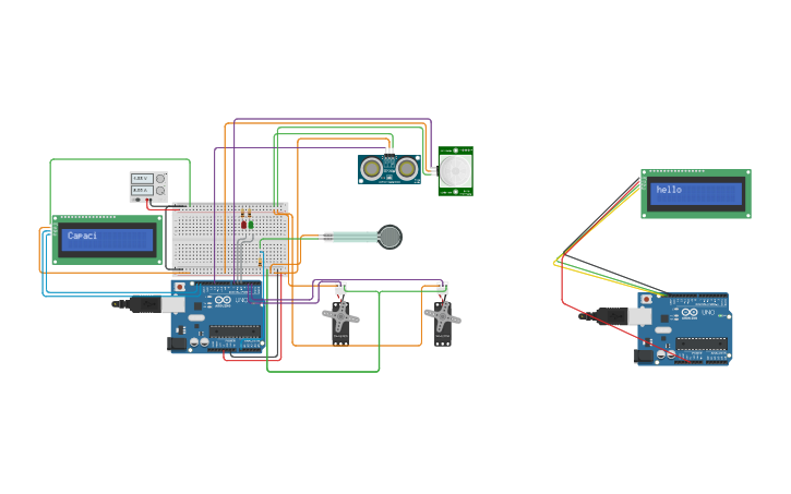 Circuit design Contenedor de residuos automático - Tinkercad