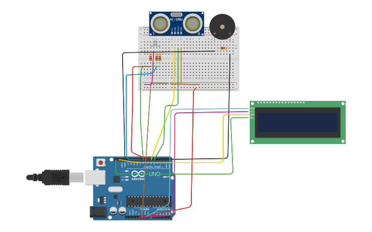 Circuit design Arduino ultrasonic - Tinkercad