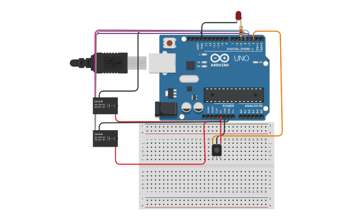 Circuit design Double Relay with IR Sensor using Arduino - Tinkercad