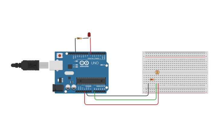 Circuit design Photoresistor LED - Tinkercad