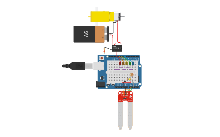 Circuit design Mini Sistema inteligente de rega automatica | Tinkercad