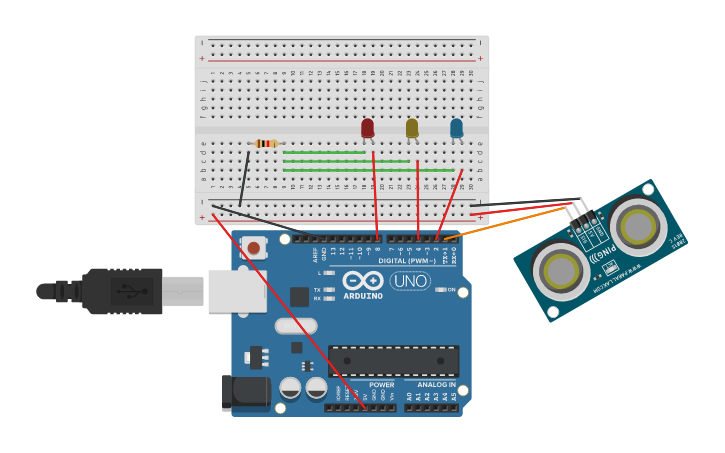Circuit design Sensor ultrasónico para aparcamiento DCG - Tinkercad