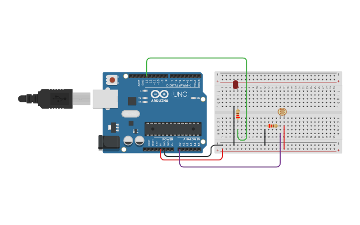 Circuit design LDR with LED with a given ldr value - Tinkercad