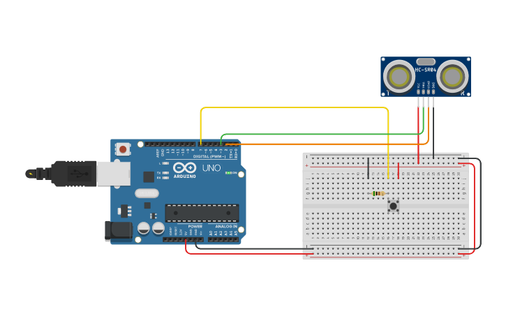 Circuit design Ultrasonic continous reading - Tinkercad