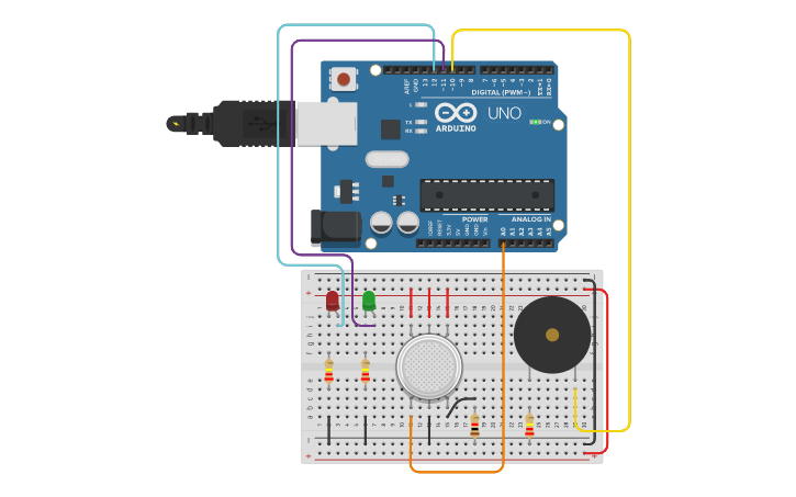 Circuit design GAS SENSOR | Tinkercad