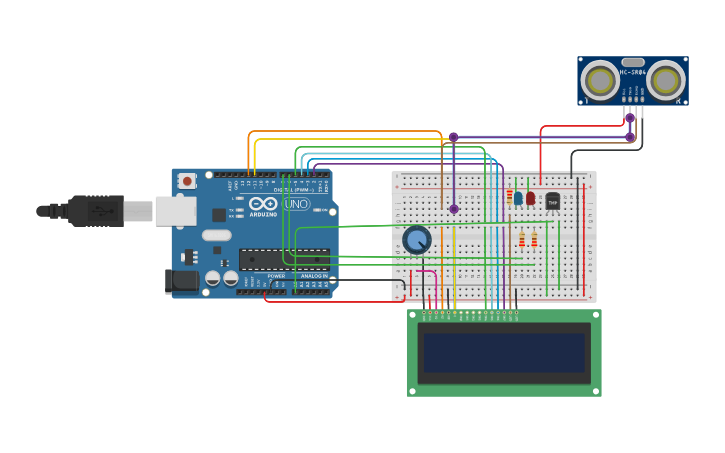 Circuit design arduino+ LCD+sensor ultrasonico+sensor de temperatura ...
