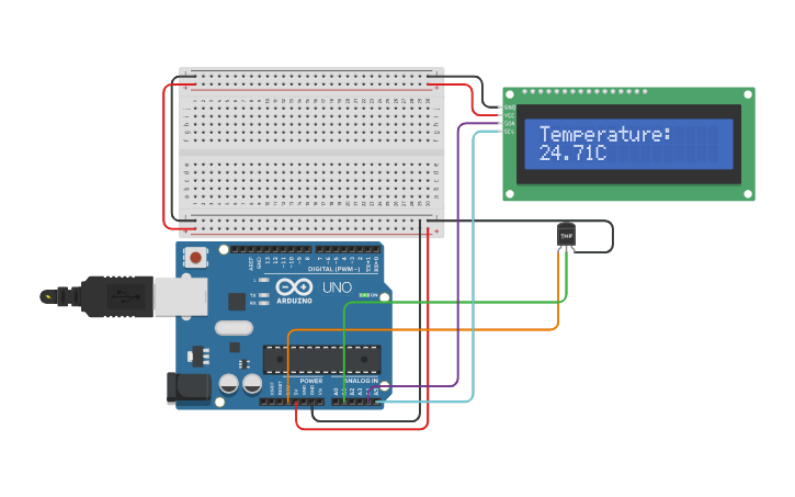 Circuit design Temperature (TMP36) and LCD I2C - Tinkercad
