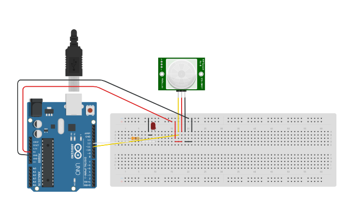Circuit design Sensor PIR con LED | Tinkercad
