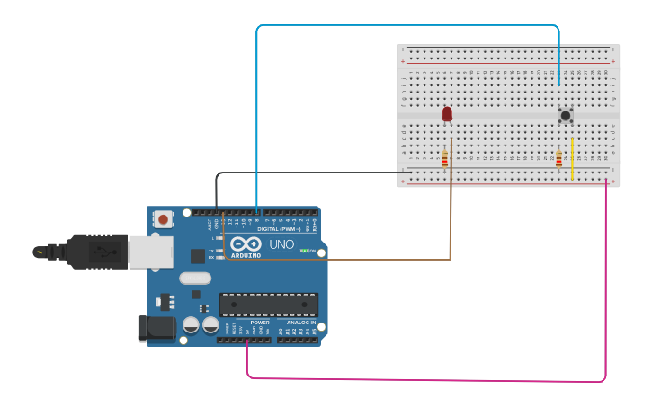 Circuit design Led co boton y programa - Tinkercad