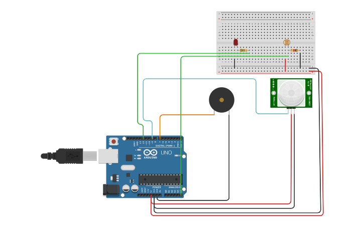 Circuit design Automated Light System with Security - Tinkercad