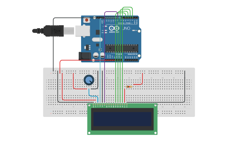 Circuit design LCD Clock - Tinkercad