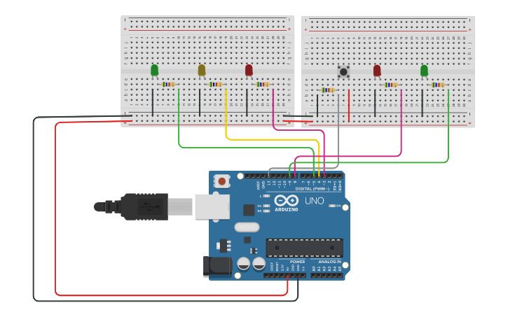 Circuit design 押しボタン式信号機 - Tinkercad