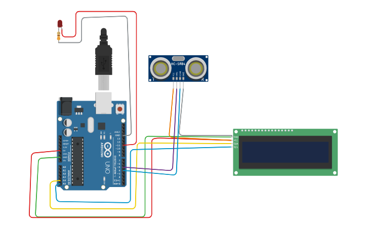 Circuit design ultrasonic distance sensor - Tinkercad
