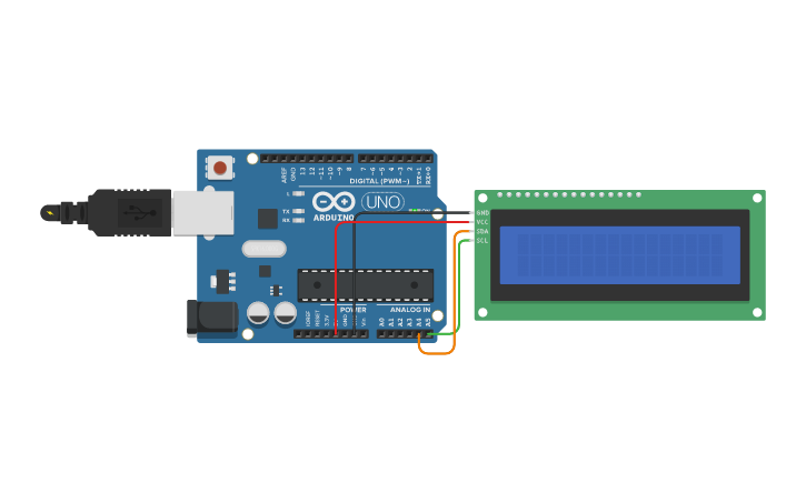 Circuit design LCD 16X2 (I2C) - Tinkercad