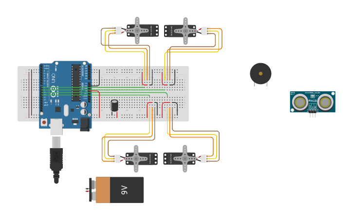 Circuit design Four-Servo Project | Tinkercad
