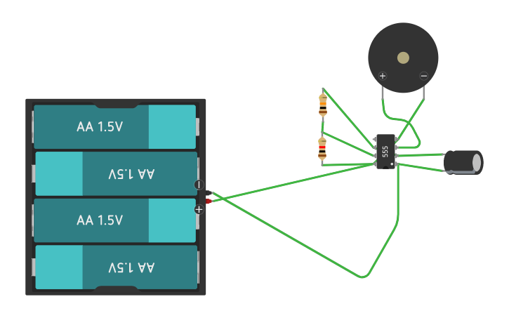 Circuit design running buzzer without arduino - Tinkercad