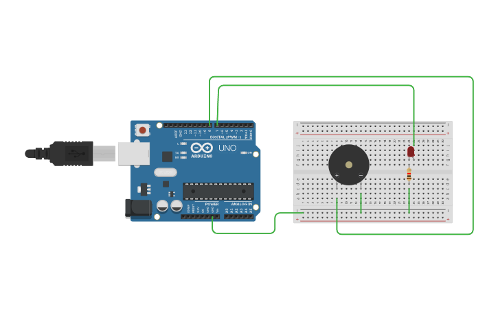 Circuit design Create SOS with Arduino Buzzer and Led - Tinkercad