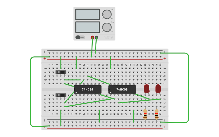 Circuit design half adder using basic gate | Tinkercad