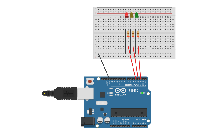 Circuit design Arduino traffic lights controller - Tinkercad