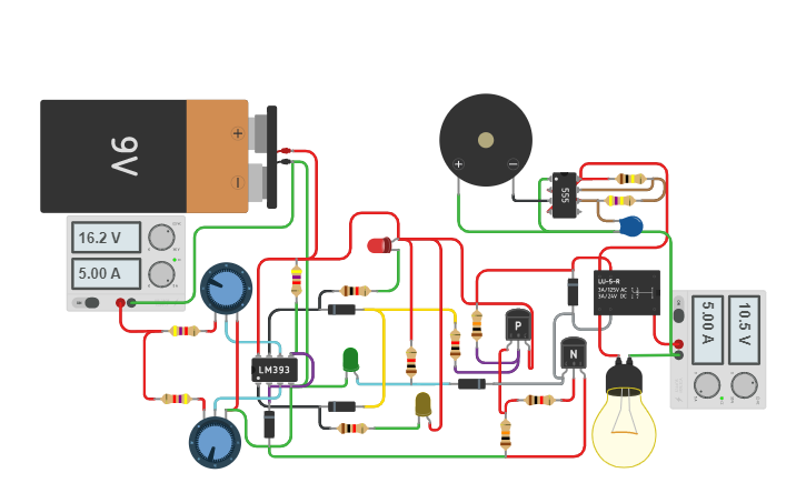 Circuit Design High And Low Voltage Cut Off Circuit With Delay Alarm Tinkercad 7993