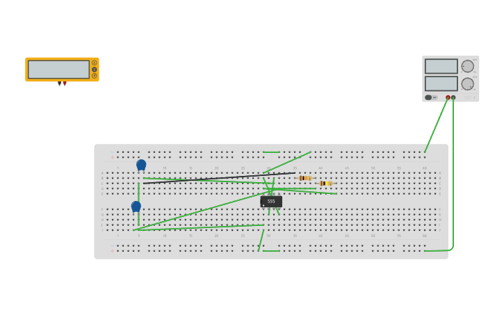 Circuit design clock pulse generator using IC 555 - Tinkercad