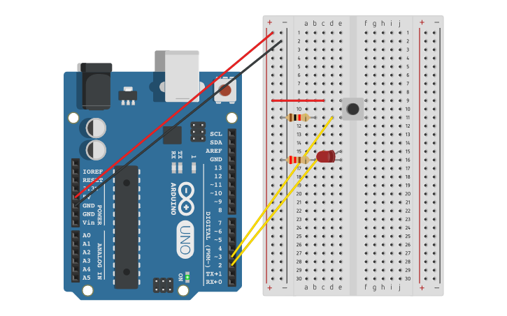 Circuit design Pultsadorea eta argia digital PULL-UP | Tinkercad