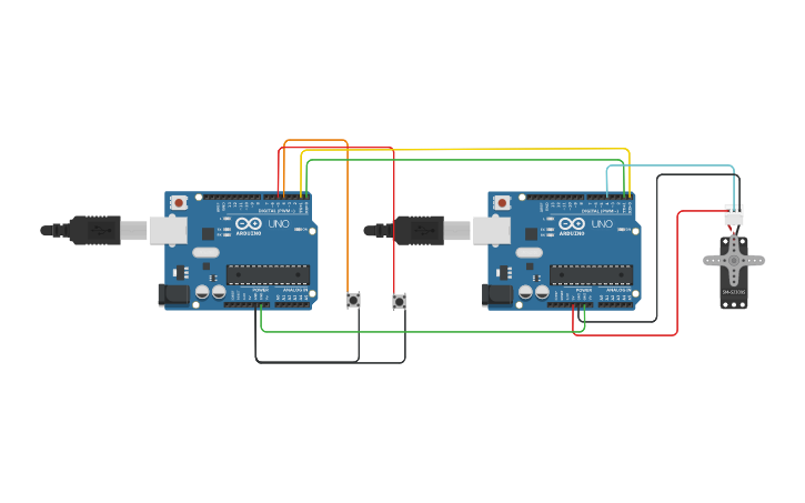 Circuit design Ex 3 two arduino master and slave and two button switch ...