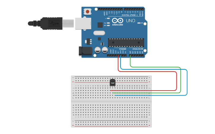 Circuit design Temperatursensor | Tinkercad