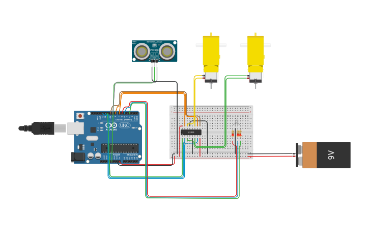 Circuit design Voiture ultrason V1 - Tinkercad