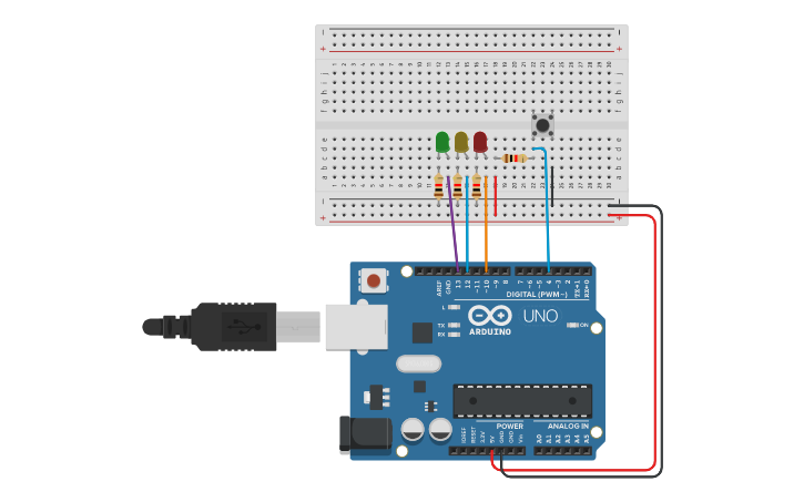 Circuit design led com botao - Tinkercad